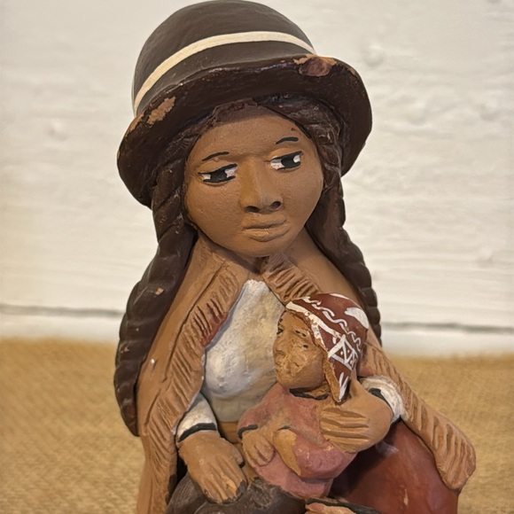 Sculpture Figurine Mother & Child 5" Pottery Clay Handcrafted in Peru - Picture 7 of 12